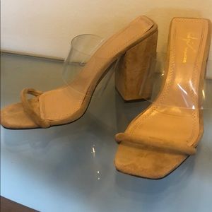 Nude block heel with clear strap